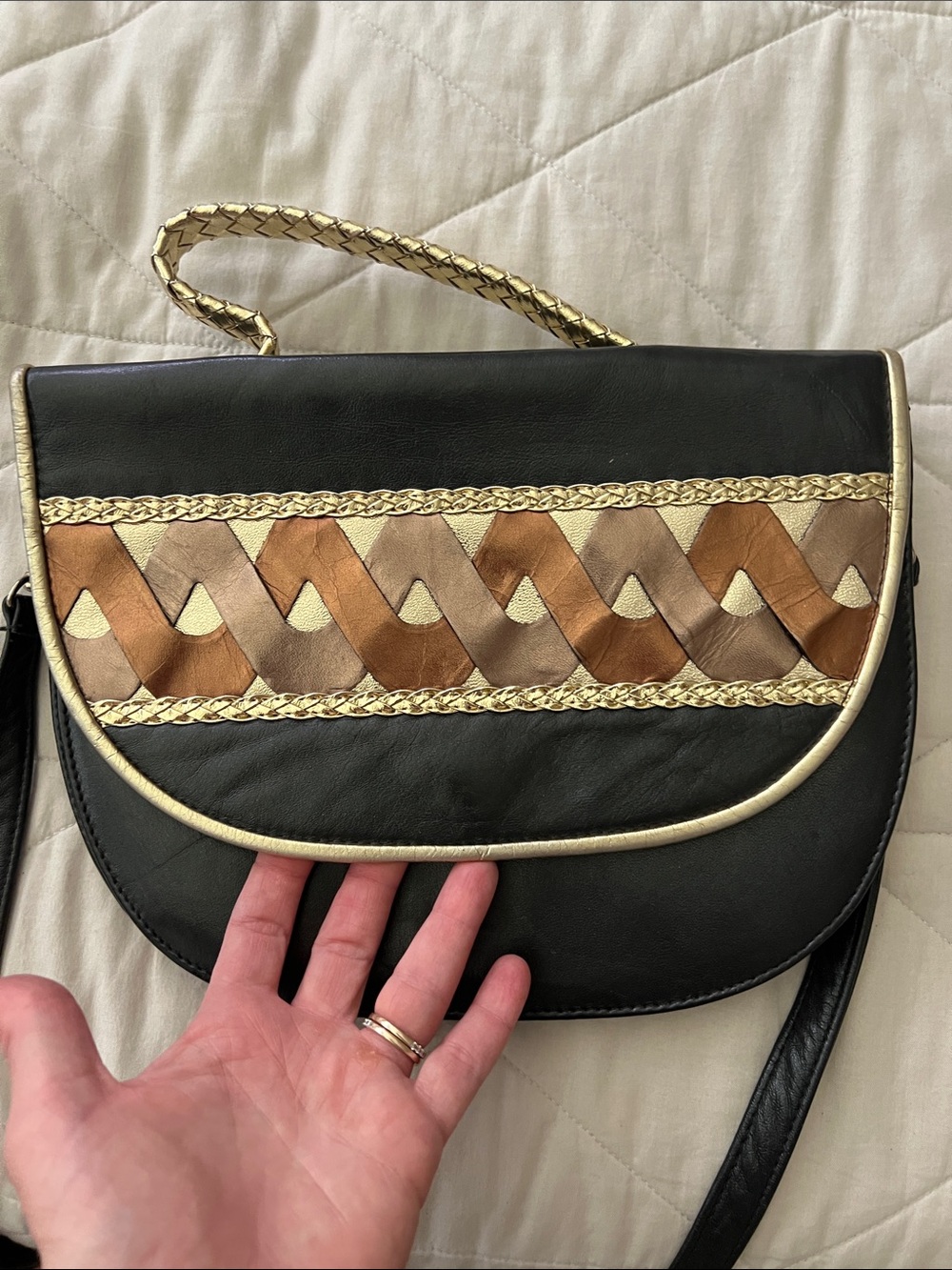 Vintage Leather Round Bag Purse Crossbody Noble Handbags gold bronze